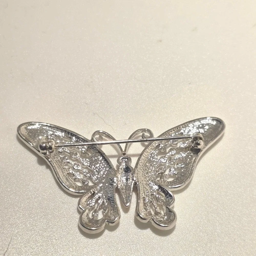 VTG Multi-Color Rhinestone Butterfly Brooch Silver Filigree‎ Spring Jewelry - Picture 10 of 12